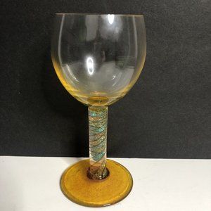 Glass Eye Studio Goblet Wine Glass Gold Swirl Rainbow Design Seattle WA